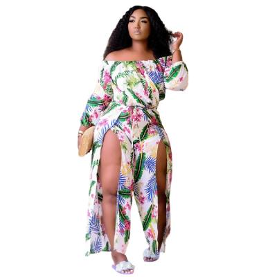 China Floral African Off-Shoulder Jumpsuit Summer Long Sleeve Womens Clothing Beach Women Clothing Rompers Anti-Wrinkle for sale