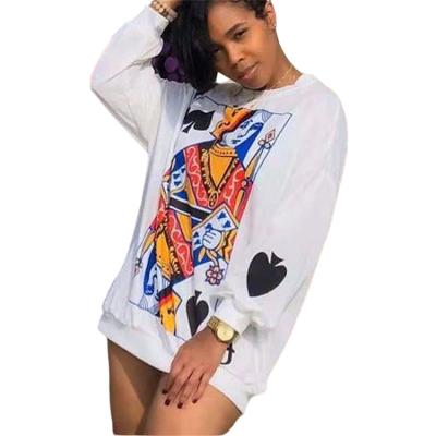 China Latest Viable Design Fashion Women's Casual Pullover O-Neck Solid Color Cartoon Print Long Sleeve White Sweatshirt Hoodie for sale