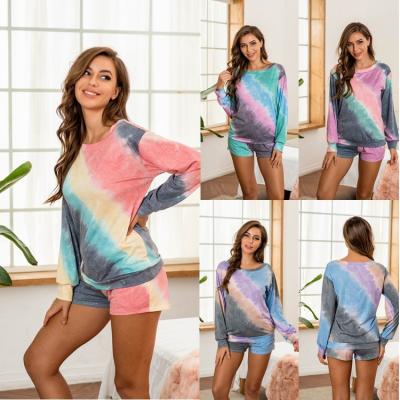 China Sexy Custom Viable Soft Comfortable Round Neck Pajamas Dye Casual Pajamas Women's Loungewear Pajamas Set for sale