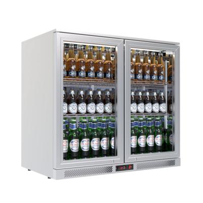 China Single-Temperature Double Glass Door Mini Bar Fridge Back Bar Hotel Beer Cooler Refrigerator for sale