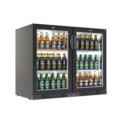 China Mini Bar Fridge Glass Door Double Door Single-temperature Bar Cooler Back Under Counter Beer Bottle Fridge for sale