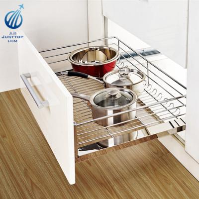 China Stainless Steel Stocked Pull Out Basket Storage Basket Chrome Color for sale