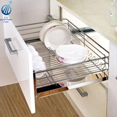 China Kitchen Stocked Stainless Steel Pull Out Basket Wire Mesh Sliding Srawer Pull Out Cabinet Basket for sale