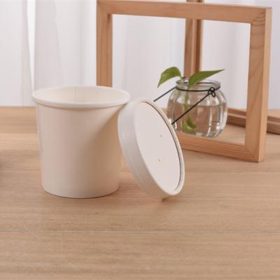 China 16oz 500ml Disposable White Type Double PE Coated Paper Soup Bucket With Lids Fast Food Paper Container for sale