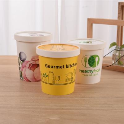 China 12oz 350ml Disposable White Type Double PE Coated Paper Soup Bucket With Paper Lids For Takeout Food Container for sale