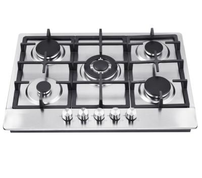 China 70cm Gas Hob Kitchen Appliances Stainless Steel Built-In Easily Cleaned 5 Burners Gas Cooktops for sale