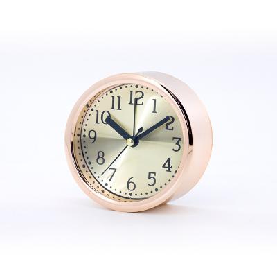 China Antique simple style Mini Small style analog type round modern table desk alarm clock with promotion gift cheap price for sale