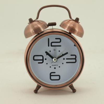 China Antique Style Double Bell Ring Bulk Copper Bronze Alarm Clock with Light for Table Bell for sale