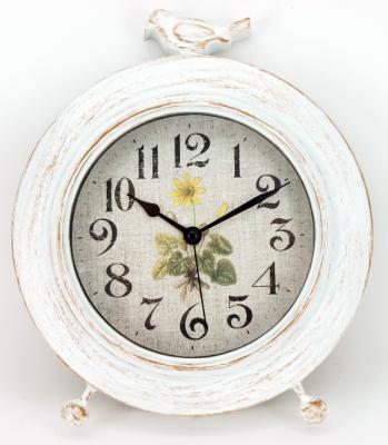 China Antique Style Vintage White Shabby Chic Logo Quartz Analog Custom Table Clock for sale