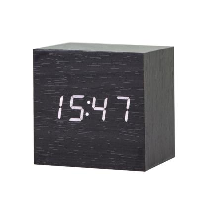 China Calendars Cube small square digital led wooden table alarm clock for sale