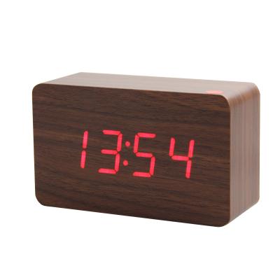 China Wooden Calendars Rectangle Reloj Despertador Led Digital Alarm Clock for sale