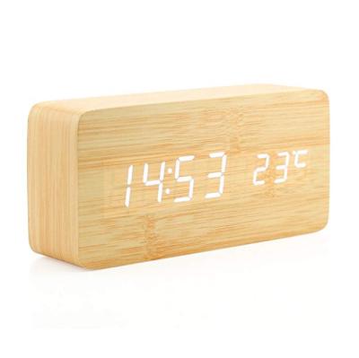 China Modern LED Alarm Clock Time-Temperature Bamboo With Digital Display for sale