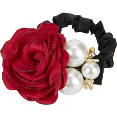 China Pearl Hair Ties Pearl Rhinestone Rose Flower Hair Bows Elastics Bands Ponytail Holder Hair Scrunchies Floral Hair Ties For Women Girl for sale