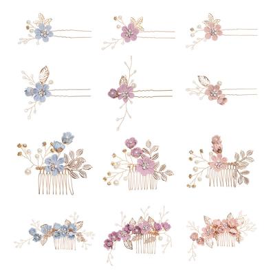 China Fashionable Wholesale Bridal Hair Clips Hairpins Headdress Flower Side Comb Wedding Headpiece Hair Accessories For Women Brides Bridesmaid for sale