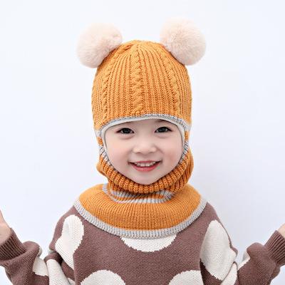 China Wholesale COMMON Winter Fur Pompom Ball Crochet Knitted Hat And Scarf For Kids Baby Boy Toddler Kids for sale