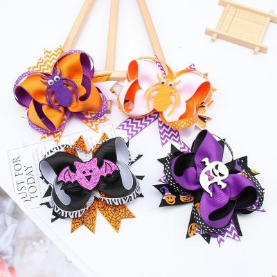 China Wholesale European and American style grosgrain ribbon Halloween girl pumpkin bow baby headband ribbon bow hairpin platypus clip for sale