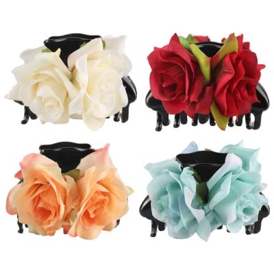 China Plastic Rose Flower Hair Bows Banana Hair Claw Jaw Barrettes Grips Hair Clutcher Claw Clip Clips Holds Ponytail Holder Buns Accessories For Women Girl for sale