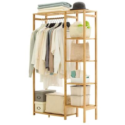 China Floor-Standing Vertical Bamboo Coat Hangers Bedroom Solid Bamboo Rack Clothes Stand Single Shoe Racks Indoor Storage Racks for sale