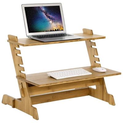 China Laptop Desk Computer Desk Rack Bamboo Riser Standing Rack Regular Up Natural Adjustable Height Laptop Workstation Desk Converter for sale