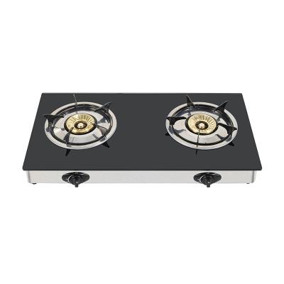 China XinQi tempered glass tabletop gas cooktops kitchen appliance double burner easily cleaned gas stove for sale