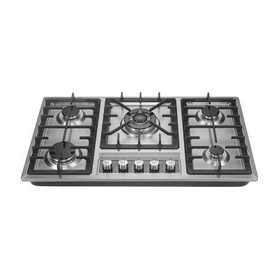 China Easily Cleaned 6 Burner Gas Stove Explosion Glass Cooktops Household Brass Gas Stove for sale