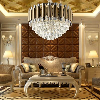 China Circular Chinese K9 Crystal Metal 8*E14 LED Bulb Pendant Lamp Modern Gold Pendant Light Chandeliers for sale