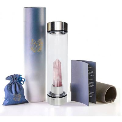 China Custom Quartz Viable Gem Crystal Water Bottle Logo Stainless Steel Natural Gemstone Elixir for sale