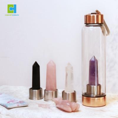 China Viable Design Free Sample Natural Crystal Water Bottle Bamboo Glass Water Bottle Broken Bottle for sale