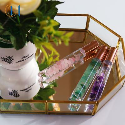 China Wholesale Personal Care Luxury Clear Glass Assorted Wedding Gifts 10ml Mini Refillable Glass Gem Roller Bottle for sale