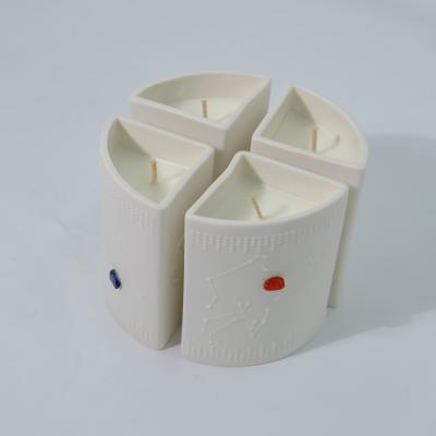 China Empty Engraved Candle Jar Luxury Wholesale Scented Candle Ceramic Vessel Container for sale