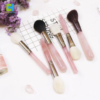 China Fan Brush Private Label Rose Quartz Handle Crystal Makeup Portable Professional Brushes for sale