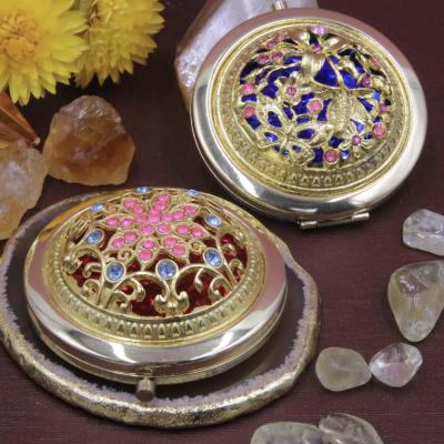 China Personalized Exquisite Decoration Double Side Gemstone Crystal Cosmetic Compact Pocket Mirror for sale