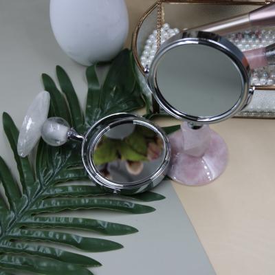 China Personalized Beauty Personalized Natural Rose Quartz Vintage Crystal Handheld Cosmetic Mirror for sale