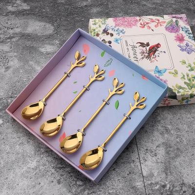 China Viable Gift Set Dessert Coffee Tea Long Handle Stainless Steel Gold Long Teaspoon Viable Hot Sale Spoon for sale