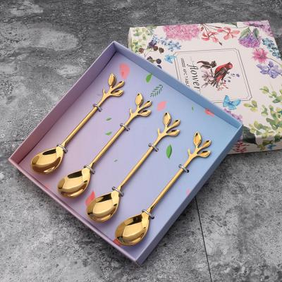 China Viable Hot Selling Viable Gift Set Leaf Spoon Tea Teaspoon Dessert Administer Stainless Steel Gold Spoon Teaspoon Teaspoon for sale