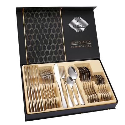 China Sustainable 24 Piece Set Spoons Fork Stainless Steel Dinnerware With Good Box 2020 Price Dinner Set for sale