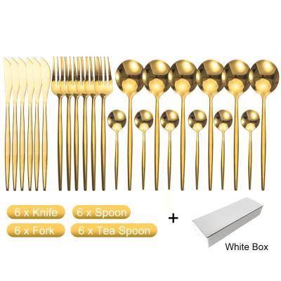 China Sustainable Fast Delivery 24pcs Flatware Set 304 Stainless Steel Gold Plated Silverware Cutlery Set For Wedding Restaurant for sale