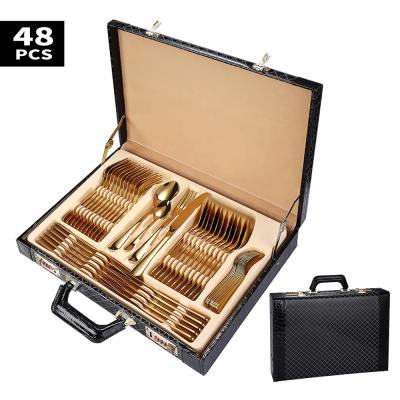 China Wholesale Gottinghen Gold Stainless Steel Flatware Viable Silver Gold Plated Cutlery Set 48pcs With Case for sale