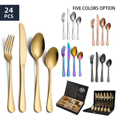 China Wholesale Amazon Golden Silverware Viable Silverware Manufacturer High Quality Flatware 24pcs 16 Stainless Steel Gold Flatware Set for sale