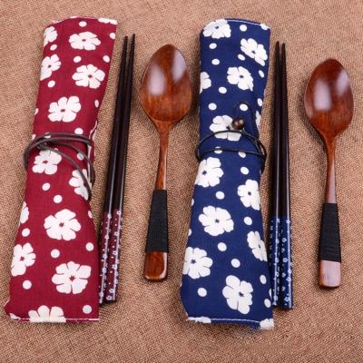 China Sustainable High Quality Japanese Wooden Movable Chopsticks And Spoon Set Reusable Eco Friendly Portable Wooden Cutlery for sale