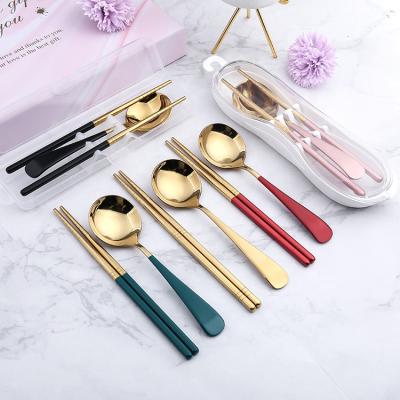 China Best Selling Portable Displacement Spoon and Chopstick 304 Stainless Steel Travel Cutlery Set for sale