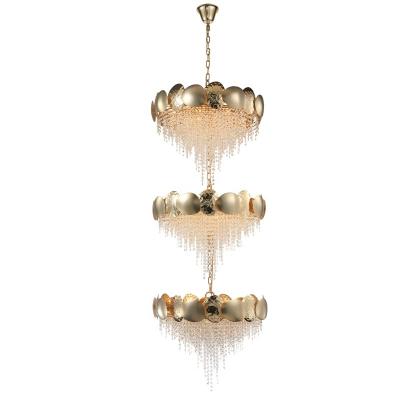 China Brass Round Staircase Crystal Chandelier Elegant And Luxurious Noble Lamp 2023 Lunar Seas Series Gold for sale