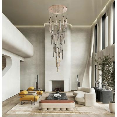 China Modern Duplex Meteor Luxury Chandelier Stair Lamp Building The Bedroom Nordic Attic Rotati Long Restaurant Droplight Led for sale