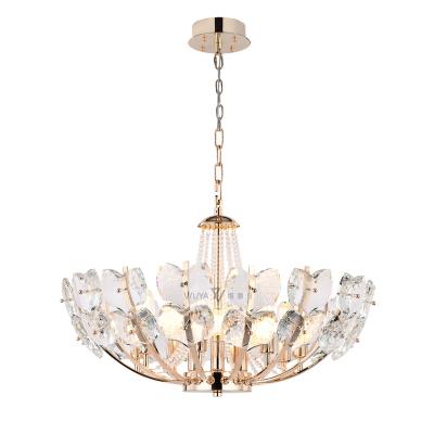 China New luxury crystal round villa pendant lamp champagne gold minimalist lamp light for bedroom dining room for sale