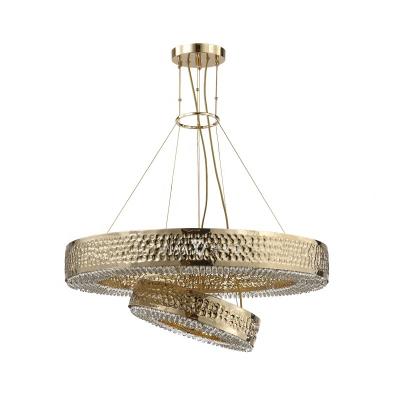 China Noble lamp Hot sell golden luxury copper circle villa pendant lamp for living room for sale