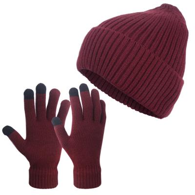 China Soft And Warm Men Mixed Beanie And Touch Screen Gloves Winter Hat Warm Gloves Knitted Combo Knitted Gifts for sale