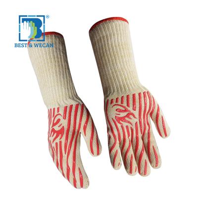 China Best&We high temperature resistant can long silicone Oven Barbecue Heatproof Bbq Gloves heat resistant cuff from chinese factory for sale