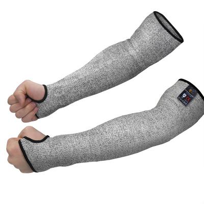 China Heavy Duty Cut 4 Level 4 HPPE Fiberglass Cup Forearm Safety Sleeves With Thumb Hole Arm Protection for sale