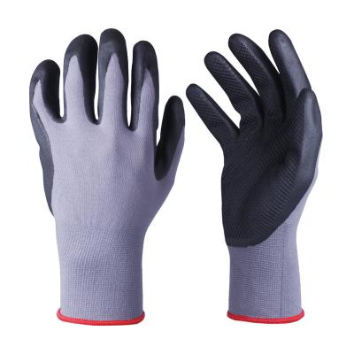 China Work/Safety Wholesale Price Black Thick Foam Embossing Plam Nylon Spandex Nitrile Coated Safety WorkGloves For Protective Industry for sale