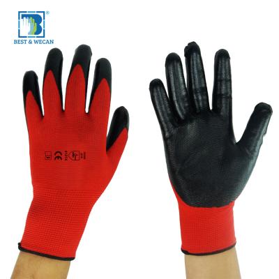 China Wholesale Work Glove / Safety Work Knitted Polyester Working Industrial Black Nitrile Coated Gloves for sale